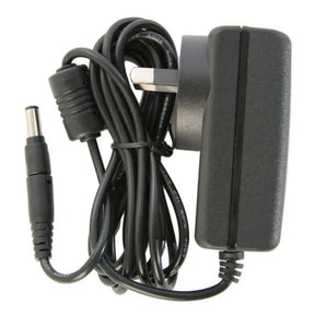 Black power adapter with cable on a white background
