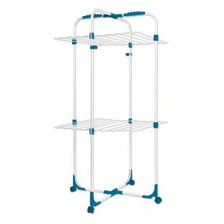 White and blue drying rack on a white background