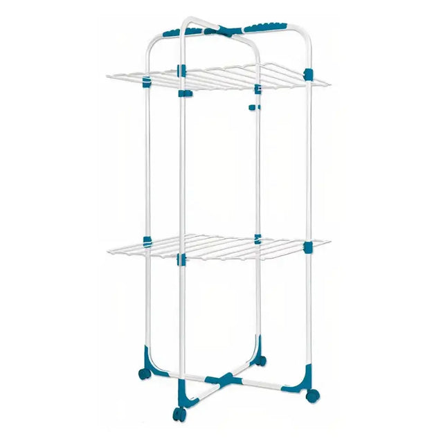 White and blue drying rack on a white background