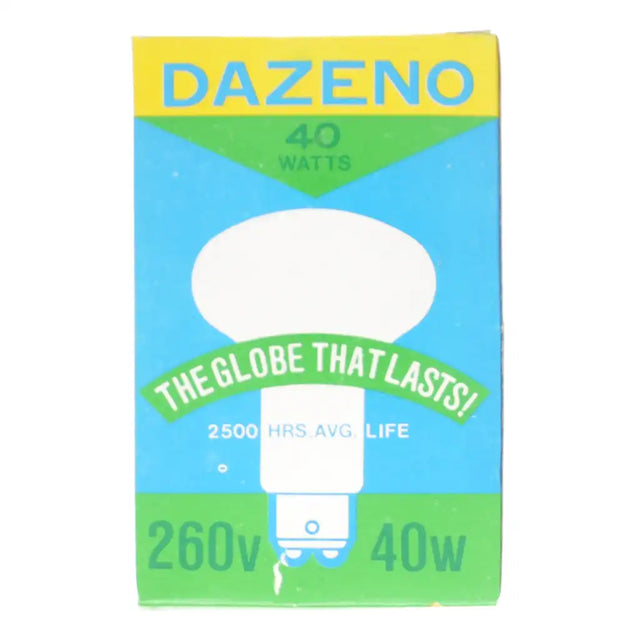 DAZENO light bulb packaging with blue and green design on a white background
