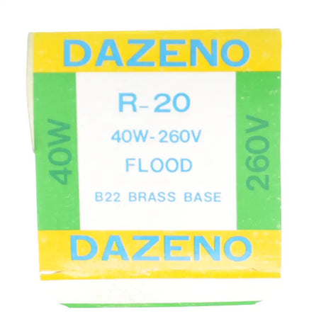 DAZENO light bulb packaging with specifications on a white background