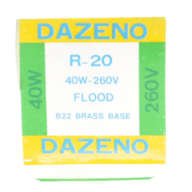 DAZENO light bulb packaging with specifications on a white background