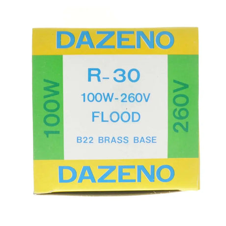 DAZENO light bulb packaging with specifications on a white background