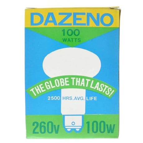 DAZENO light bulb packaging with blue and green design