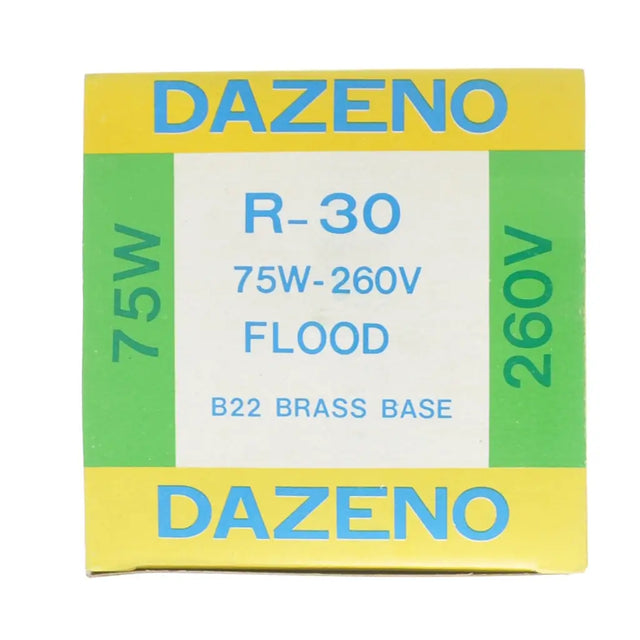 DAZENO light bulb packaging with specifications on a white background