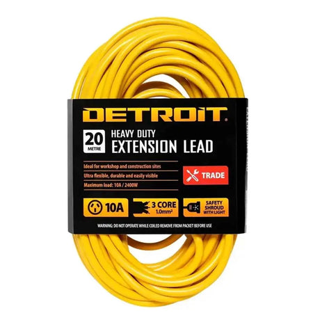 Yellow extension lead with Detroit branding on a white background