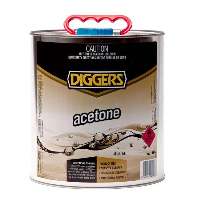 Diggers acetone can with red handle on a white background