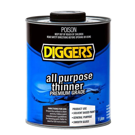 Diggers all-purpose thinner can on a white background