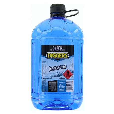 Blue bottle of Diggers kerosene on a white background