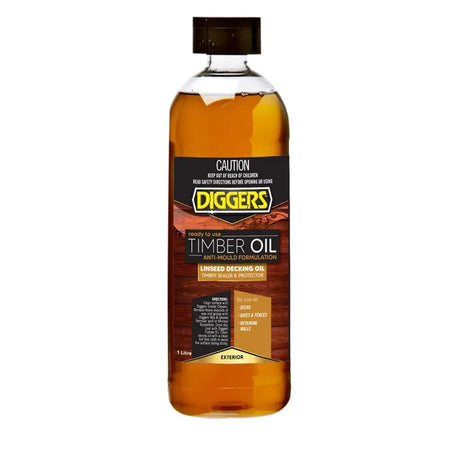 Bottle of Diggers Timber Oil on a white background