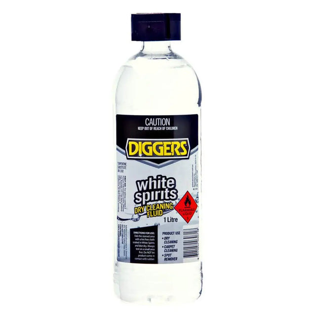 Bottle of Diggers white spirits cleaning fluid on a white background