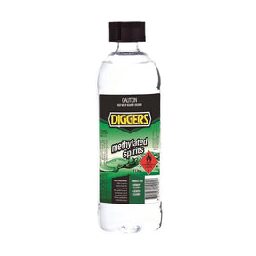 Bottle of Diggers Methylated Spirits on a white background