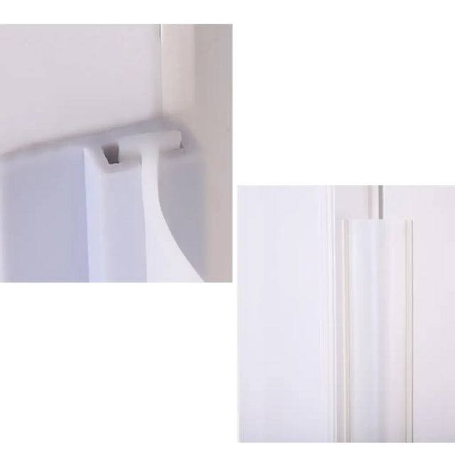 Collage of a white shower head and shower arm against a white background
