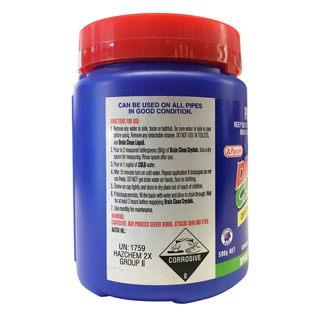 Blue container with red lid and white label on a white background