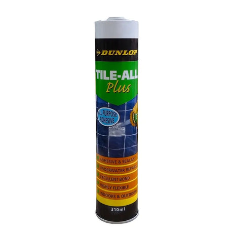 Dunlop Tile-All Plus adhesive canister on a white background
