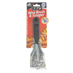 Barbecue wire brush and scraper with packaging on a white background