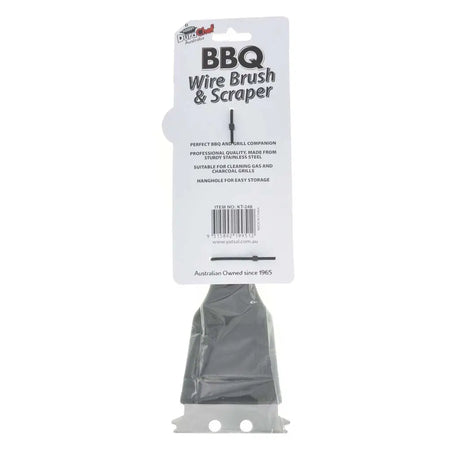 Barbecue wire brush and scraper with packaging on a white background