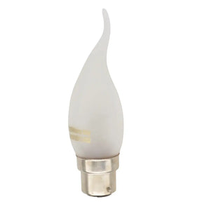 White incandescent candle bulb with a wavy design on a white background