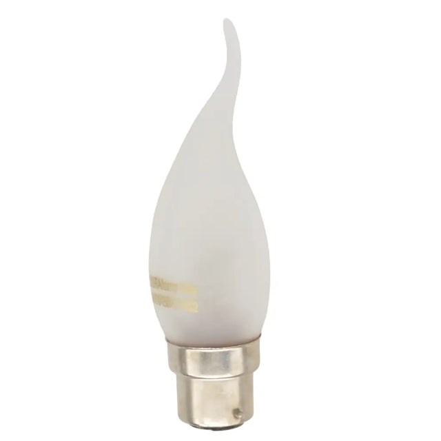 White incandescent candle bulb with a wavy design on a white background