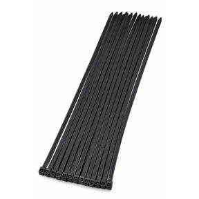 Duramax black nylon cable ties 400 x 7.6mm arranged side by side with self-locking heads