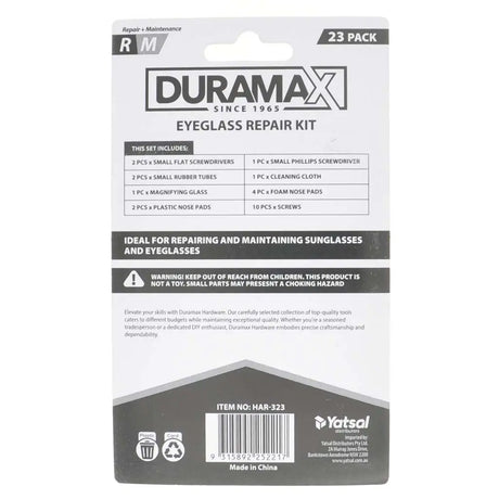 Duramax eyeglass repair kit packaging on a white background