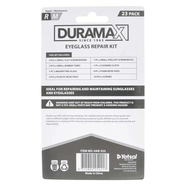 Duramax eyeglass repair kit packaging on a white background