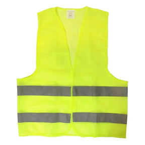 Yellow safety vest with reflective stripes on a white background