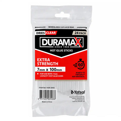 Pack of Duramax hot glue sticks with clear background