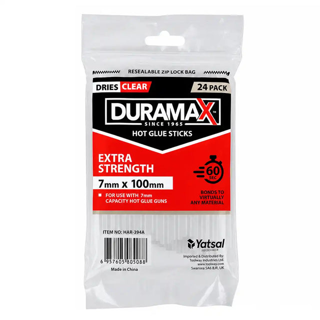 Pack of Duramax hot glue sticks with clear background