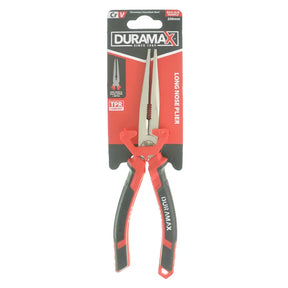 Long nose pliers with Duramax packaging on a white background