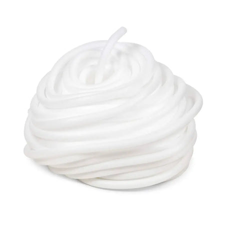 White candle with a spiral design on a white background