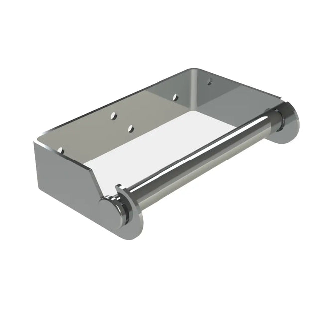 Chrome toilet paper holder on a white background