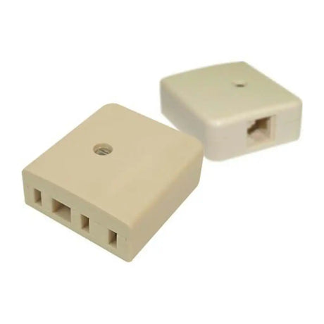 Two beige electrical connectors on a white background