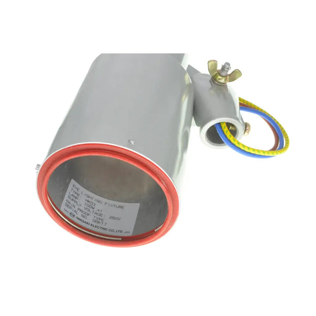 Electrical component with red interior and visible wiring on a white background
