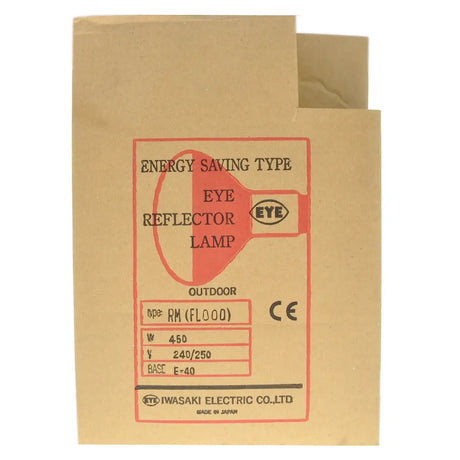 Kraft paper packaging for an energy-saving eye reflector lamp with text and logos.