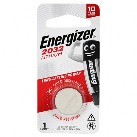 Energizer 2032 lithium battery packaging on a white background