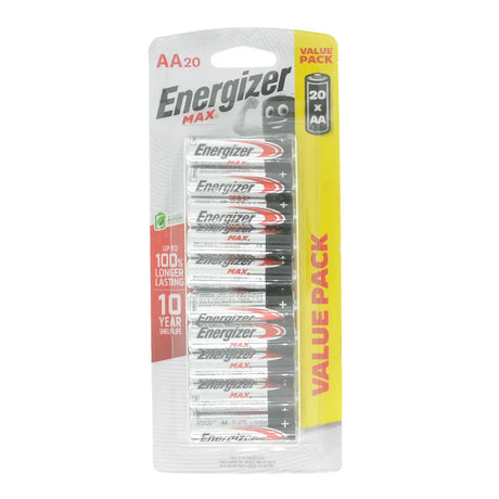 Pack of Energizer Max AA batteries on a white background
