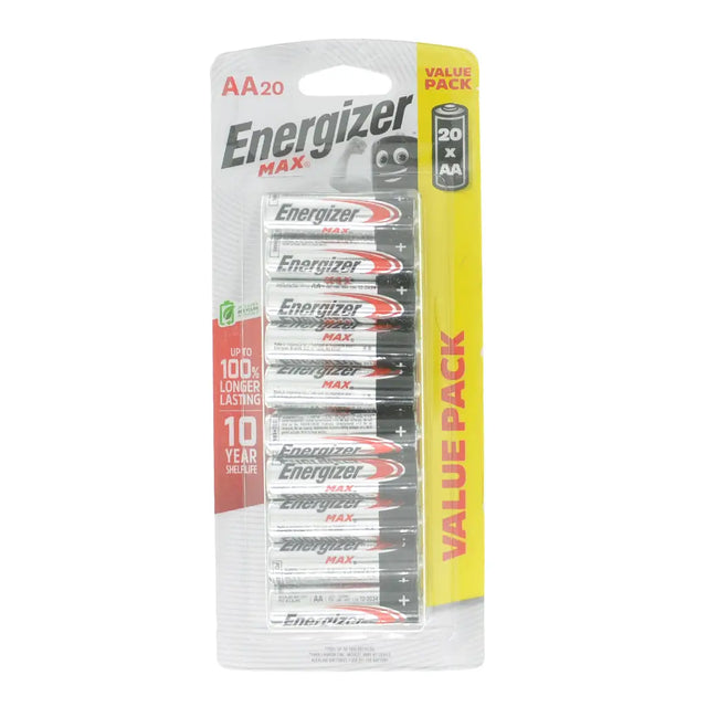 Pack of Energizer Max AA batteries on a white background