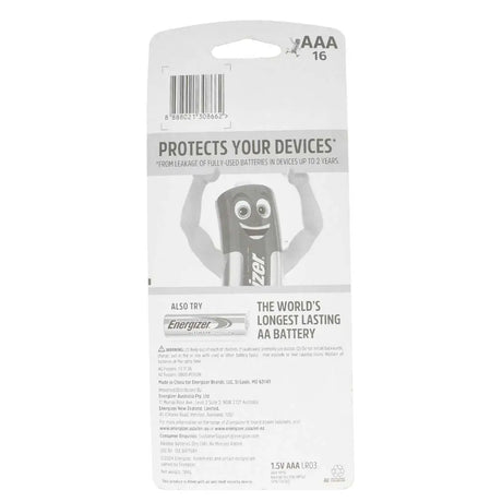 Energizer AAA battery package with cartoon character on a white background
