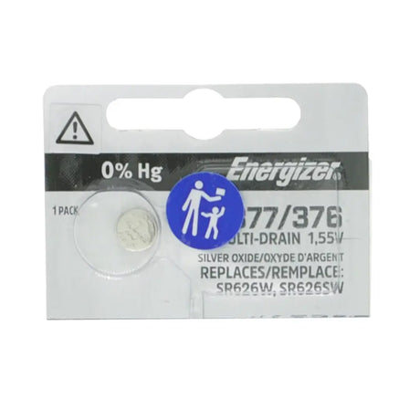 Energizer battery in packaging with warning label on a white background