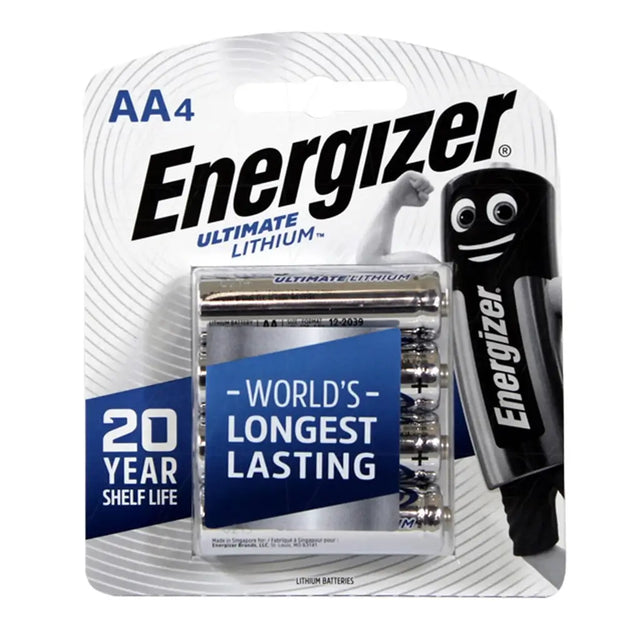 Energizer Ultimate Lithium AA batteries packaging on a white background