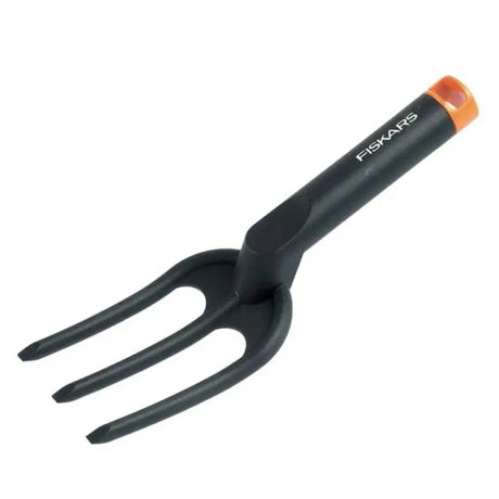 Gardening fork with Fiskars branding on a white background