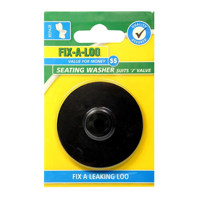 Packaged seating washer for a leaking loo with Fix-A-Loo branding on a white background