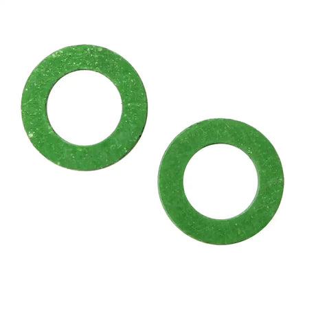 Two green rubber washers on a white background