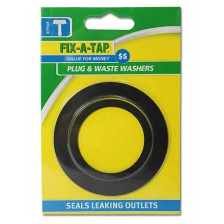 Packaged Fix-A-Tap plug and waste washers on a white background