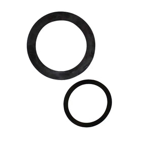 Two black rubber gaskets on a white background