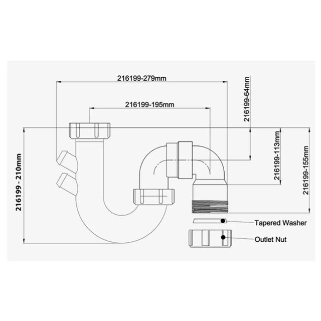 Technical drawing of a plumbing fitting with dimensions
