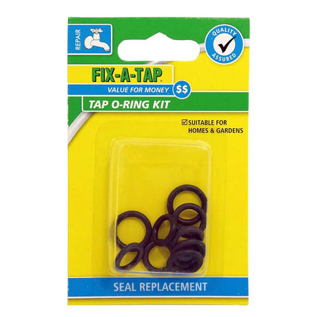 Packaged Fix-A-Tap tap o-ring kit on a white background