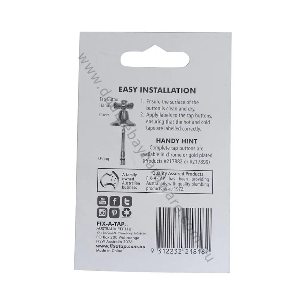 Back of a Fix-A-Tap product packaging with installation instructions and branding.