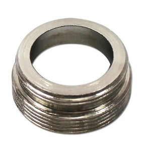 Metallic threaded washer on a white background